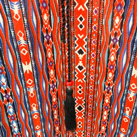 New Direction Womens Blouse Top Size 2X Flowy Geo Print Beaded Tassel Red - Picture 6 of 8